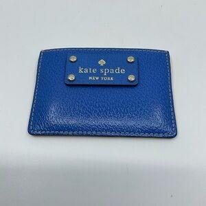 Kate Spade Wellesley Graham Leather Card Holder Wallet Blue Tan Polka Dot